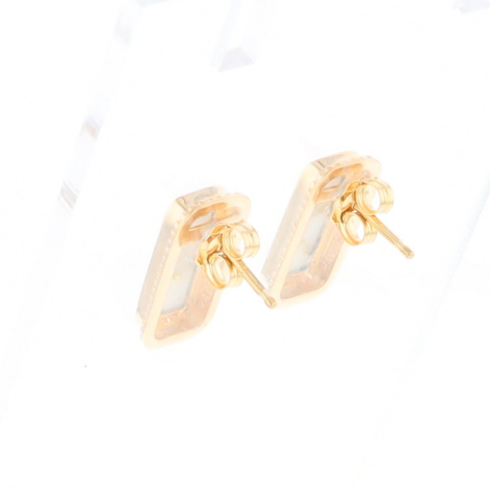 Gold Quartz Earrings Rectangle Inlaid Milgrain Design - G2