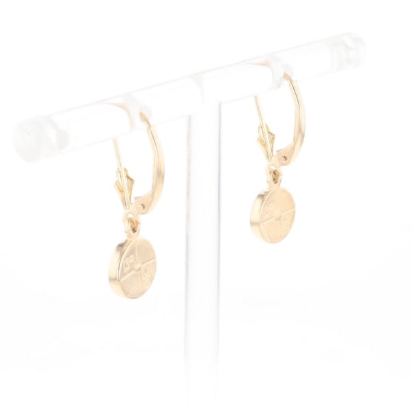 Gold Quartz Earrings Round Inlaid Design Lever Backs