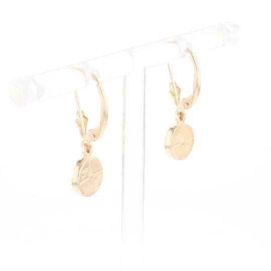 Gold Quartz Earrings Round Inlaid Design Lever Backs