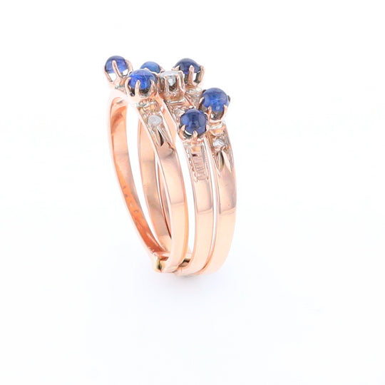 Vintage Sapphire and Diamond Stacked Trio Ring