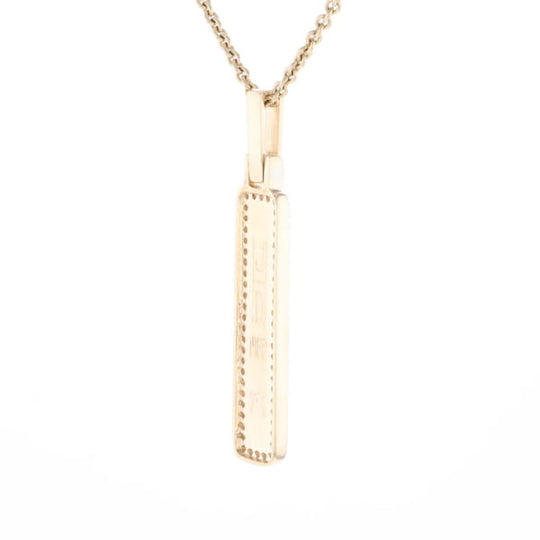 Gold Quartz Necklace, Rectangle Inlaid, .27ctw Diamond Halo Pendant