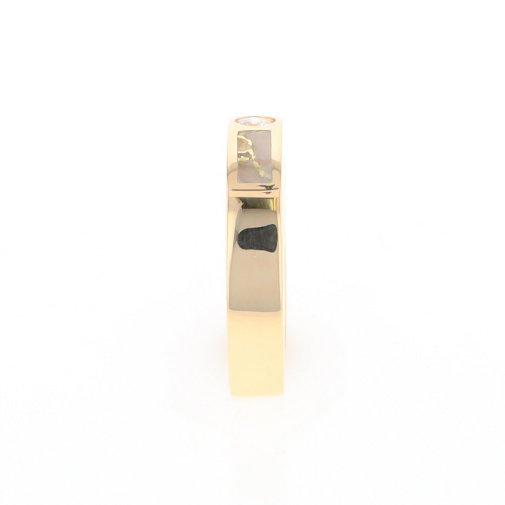 Gold Quartz Ring Double Sided Inlaid Design with .10ct Round Diamond G2