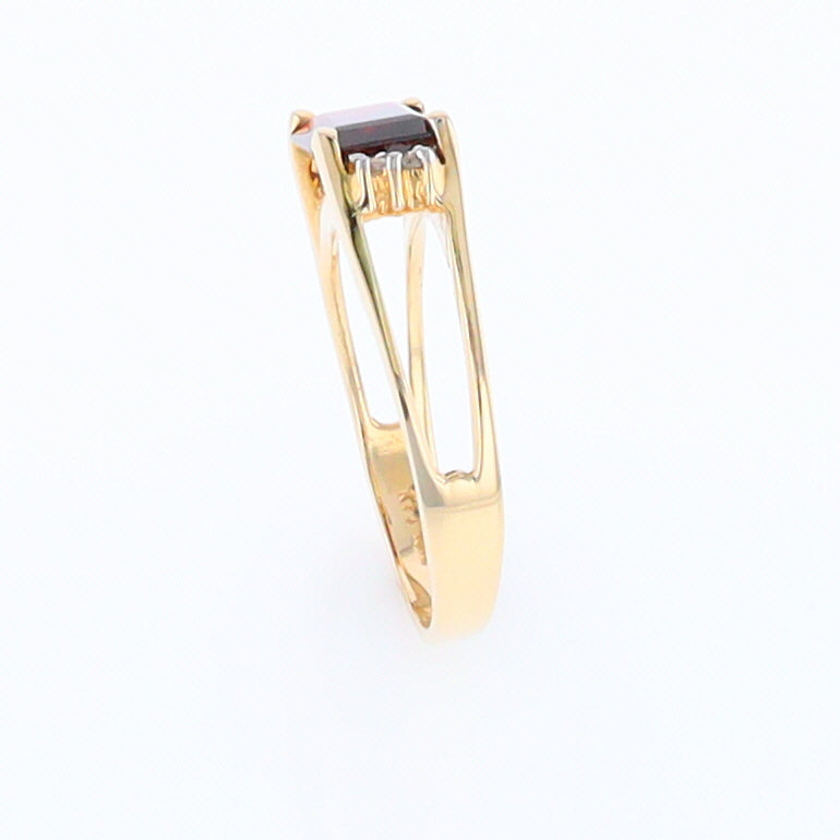 Emerald Cut Garnet Ring with Diamond Accents