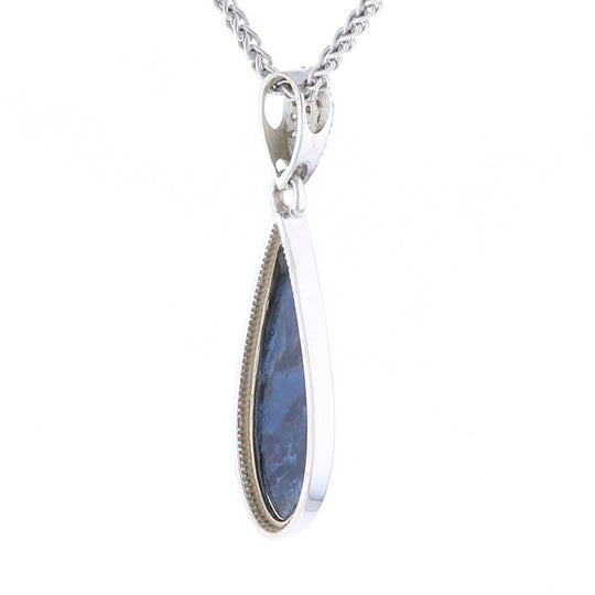 Pietersite necklace tear drop inlaid design pendant with .11ctw diamonds