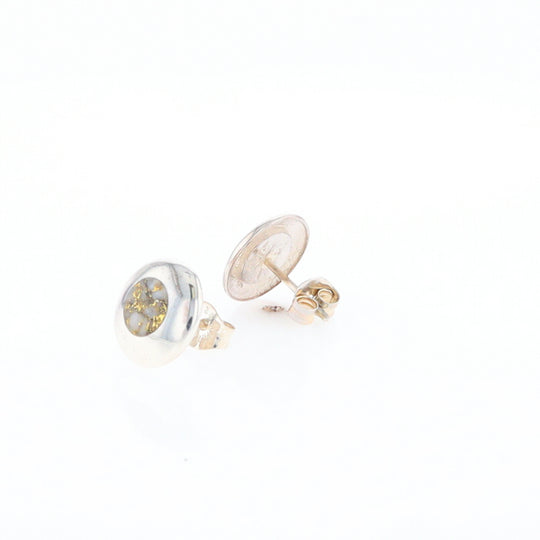 Sterling Silver Gold Quartz Inlaid Circle Stud Earrings - G3