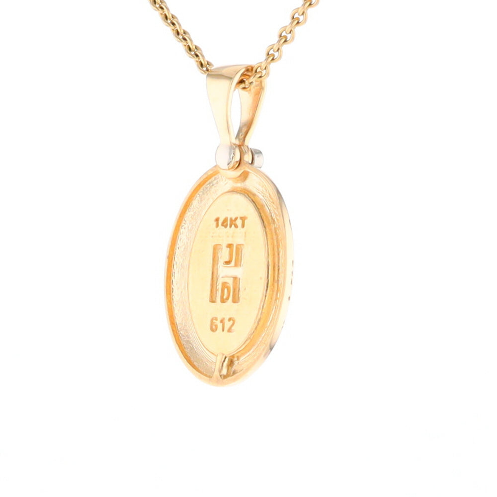 Gold Quartz Necklace Oval Inlaid Pendant with a .02ct Diamond