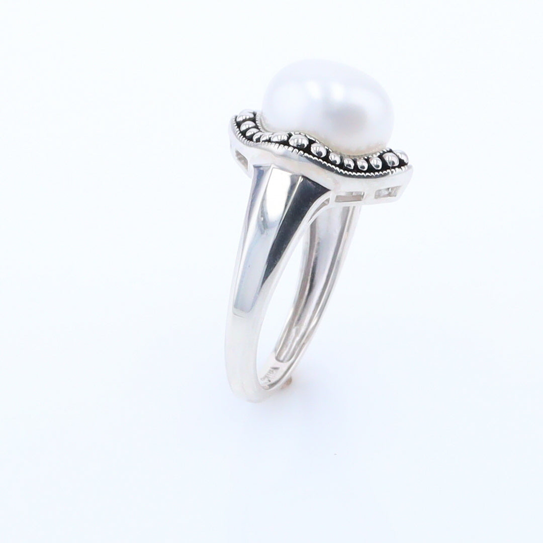 Pearl with Milgrain Halo Ring