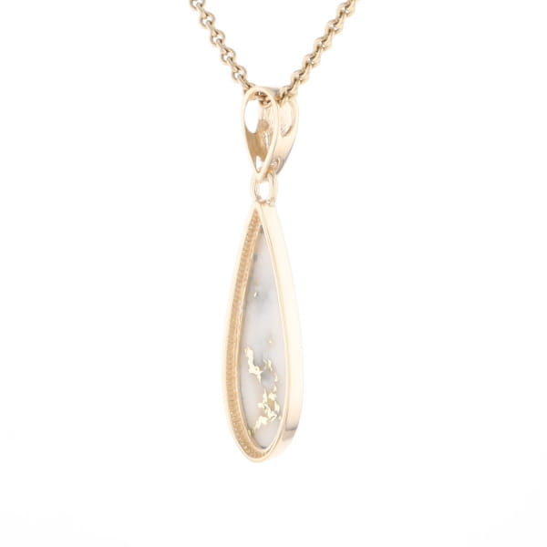 Gold Quartz Pendant Tear Drop Inlaid Design G1