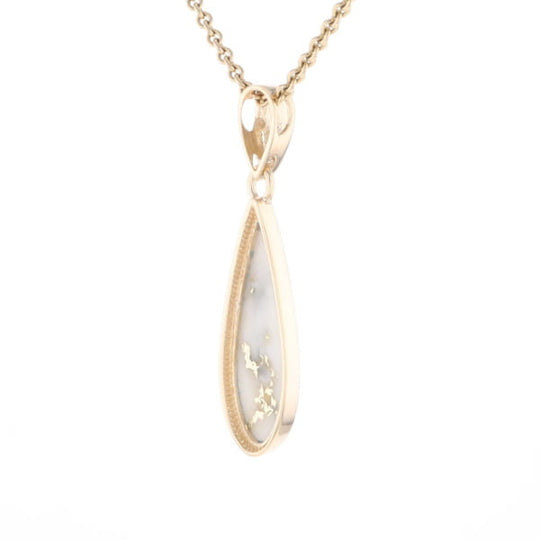 Gold Quartz Pendant Tear Drop Inlaid Design G1