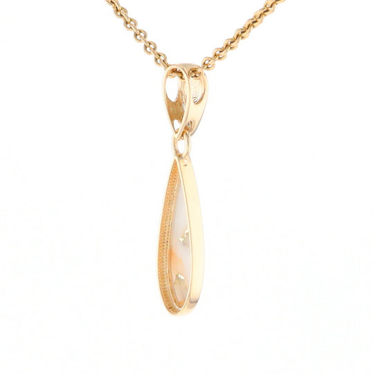 Gold Quartz Necklace Tear Drop Inlaid Pendant