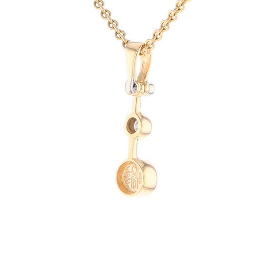 Gold Quartz Necklace Round Inlaid Design Pendant With .10ctw Round Diamond