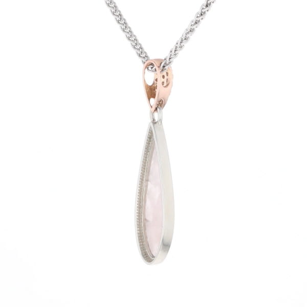 Rose Quartz Teardrop Inlaid Pendant with .11ctw diamonds