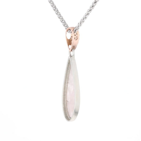 Rose Quartz Teardrop Inlaid Pendant with .11ctw diamonds
