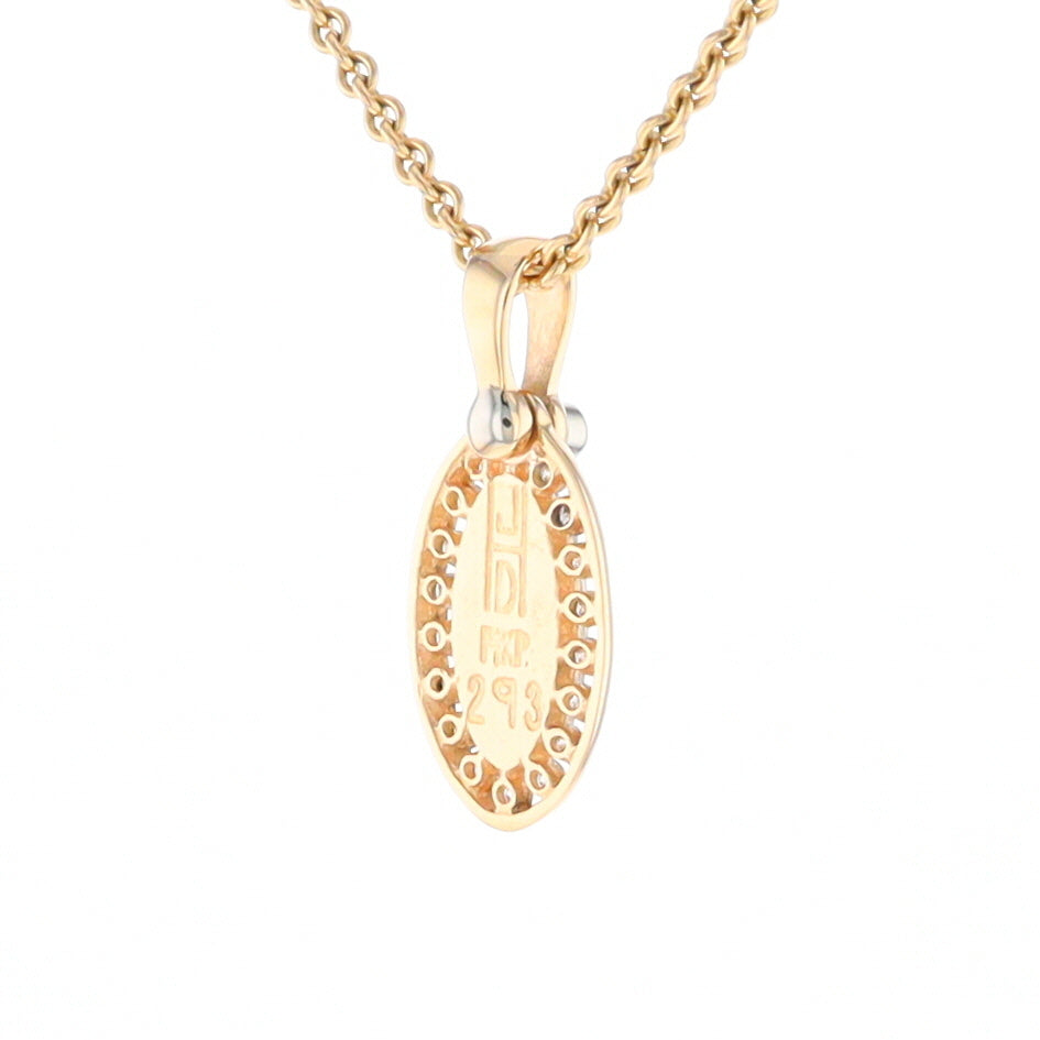 Gold Quartz Pendant Oval Inlaid with .22ctw Round Diamonds Halo