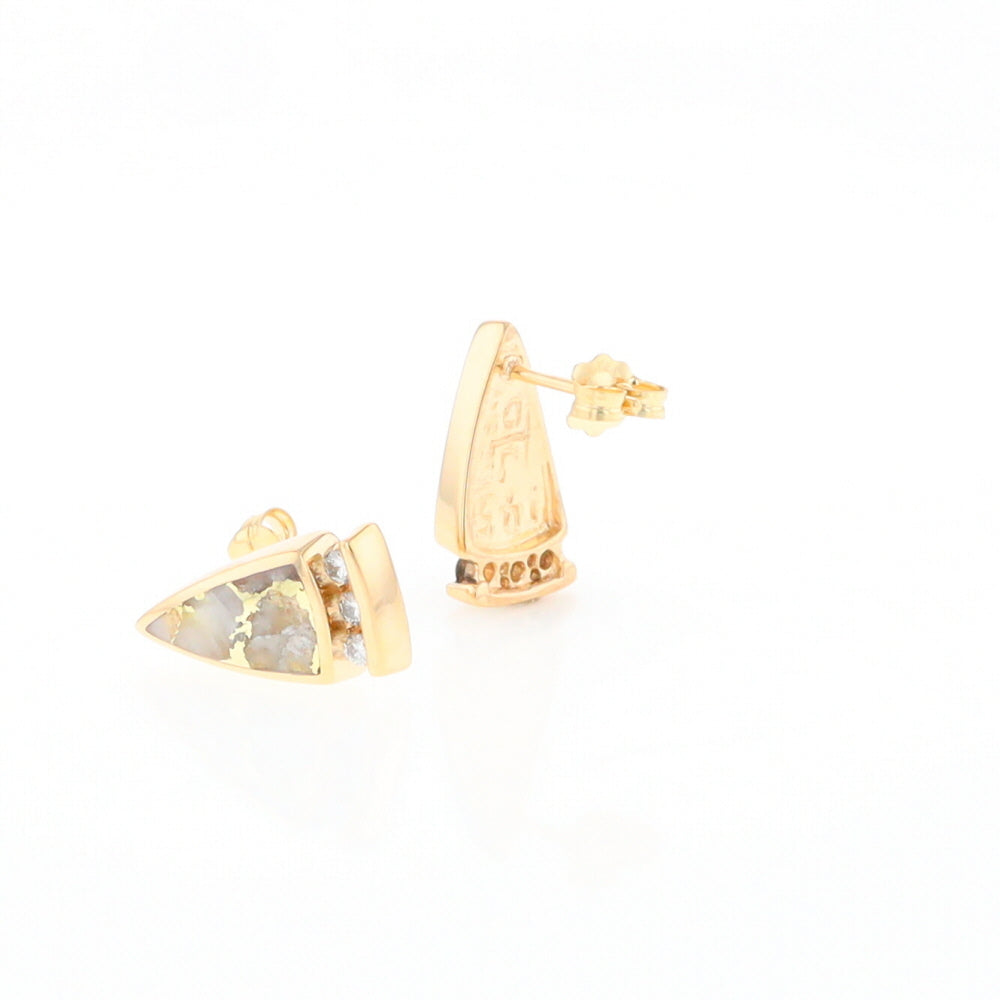 G2 Gold Quartz Earrings Triangle Shape Inlaid Design with .12ctw Diamonds