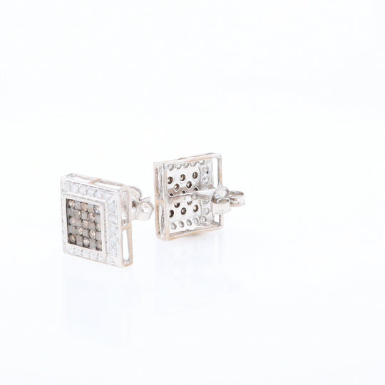 Square White & Chocolate Diamond Earrings