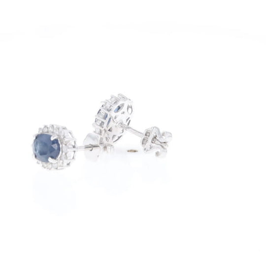 Oval Blue Sapphire Earrings With Halo