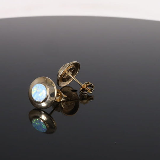 Opal Earrings Round Inlaid Design Studs