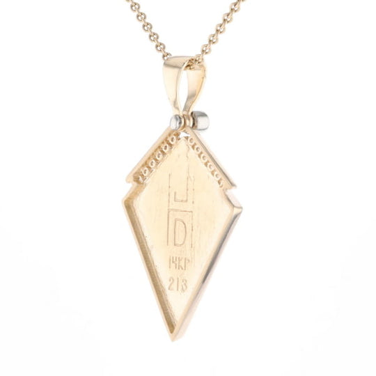 Gold Quartz Necklace Kite Shape Inlaid Pendant with .27ctw Diamonds