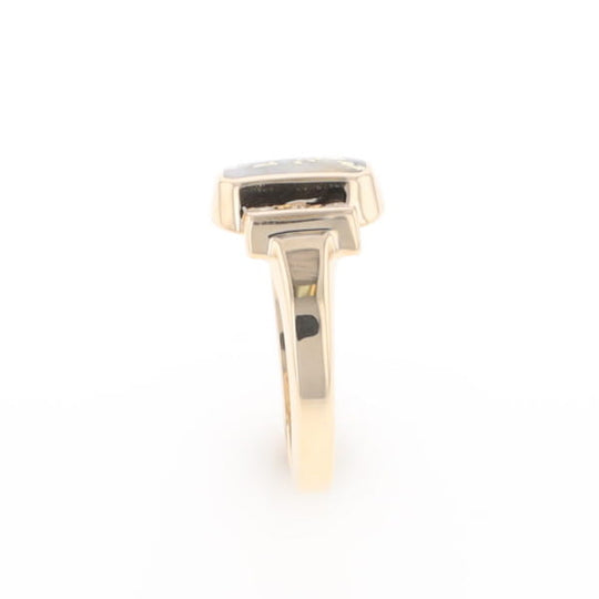 Gold Quartz Ring Oval Inlaid Design with .24ctw Round Diamonds