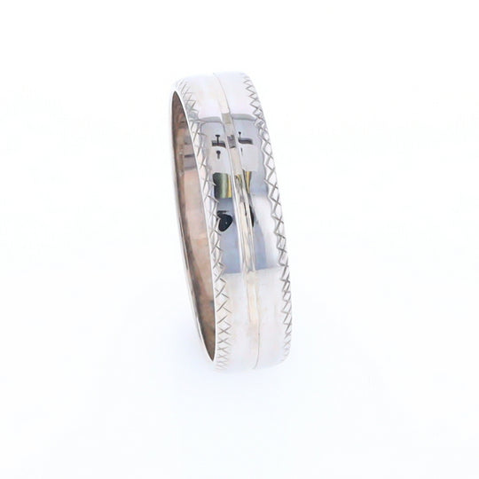 White Gold Cross Hatch Design Wedding Band