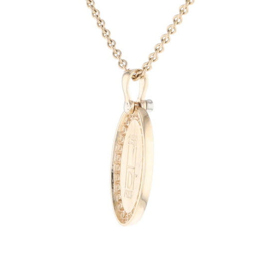 Gold Quartz Necklace .37ctw Halo Diamond Oval Inlaid Pendant