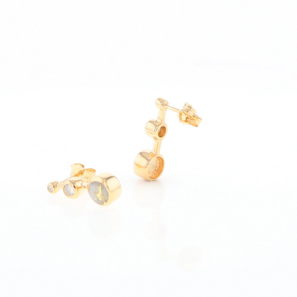 Gold Quartz Round Inlay with Diamond Accents Stud Earrings G2