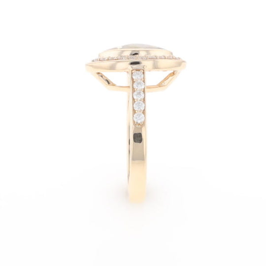 Marquise Gold Quartz Inlaid Ring with 0.65ctw Diamond Halo