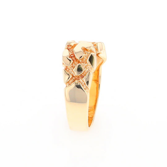 Gold Quartz Ring Diamond Shape Inlay Nugget Design Band