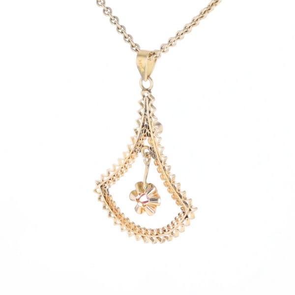Vintage Buttercup Dangle Ruby Scrollwork Pendant
