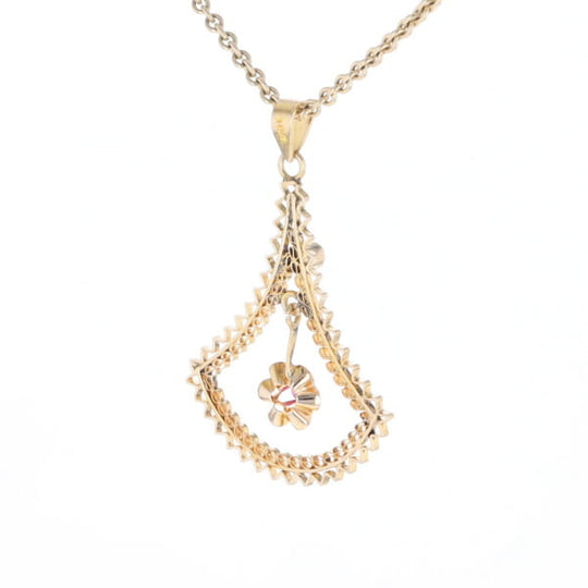 Vintage Buttercup Dangle Ruby Scrollwork Pendant
