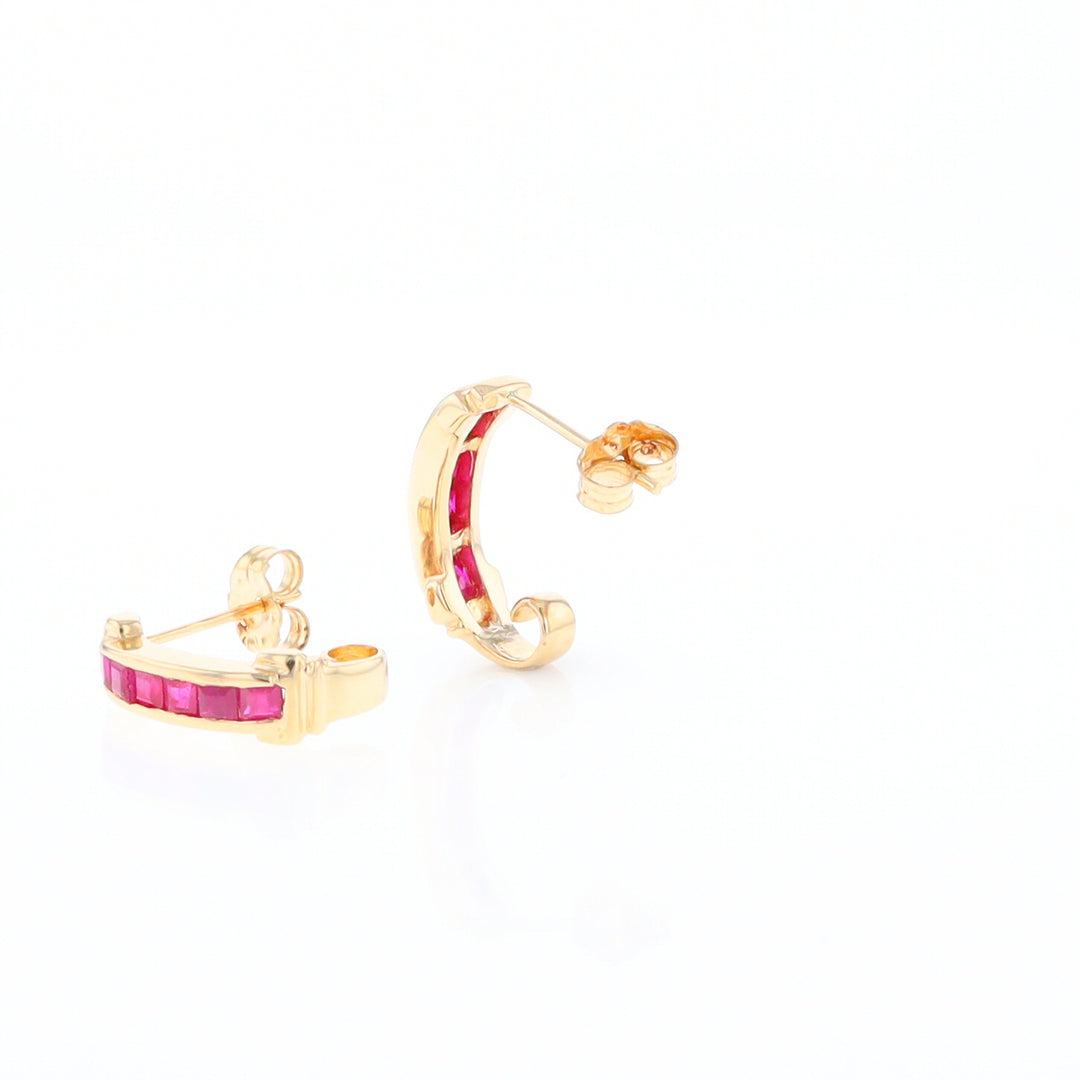 Channel Ruby Semi-Hoop Earrings