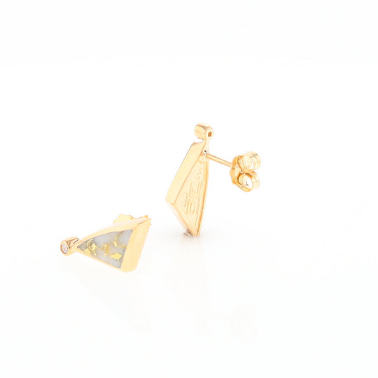 Gold Quartz Earrings Triangle Shape Inlaid with .04ct Round Diamonds - G2