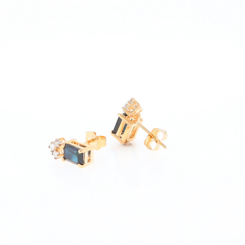 Rectangle Blue Sapphire Stud Earrings