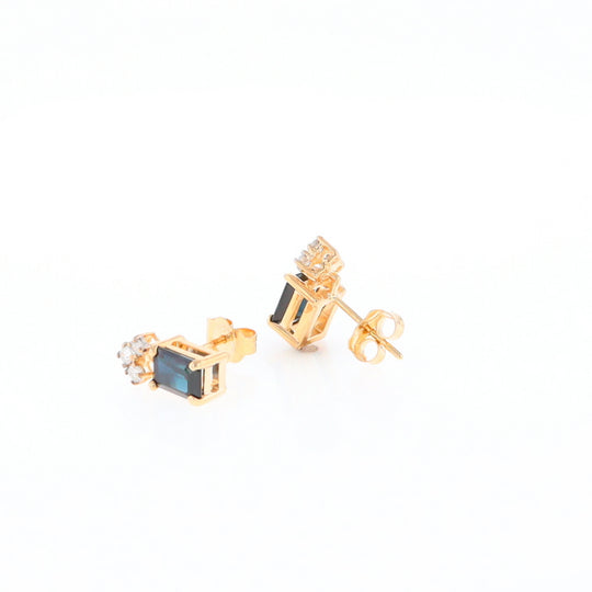 Rectangle Blue Sapphire Stud Earrings