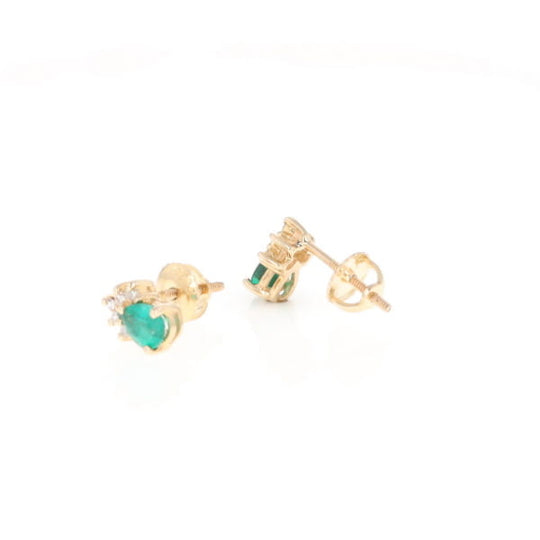 Synthetic Emerald Pear Shaped Earrings with Diamond Accents