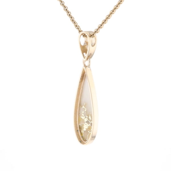Gold Quartz Pendant Tear Drop Inlaid Design G2