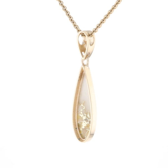 Gold Quartz Pendant Tear Drop Inlaid Design G2