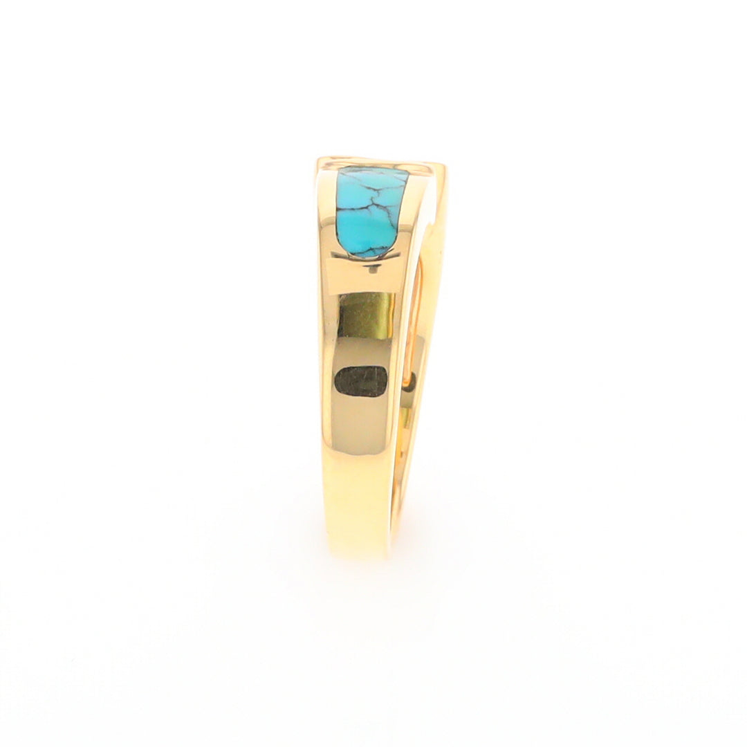 Turquoise Inlaid Ring with Sapphire and 0.23ctw Diamonds