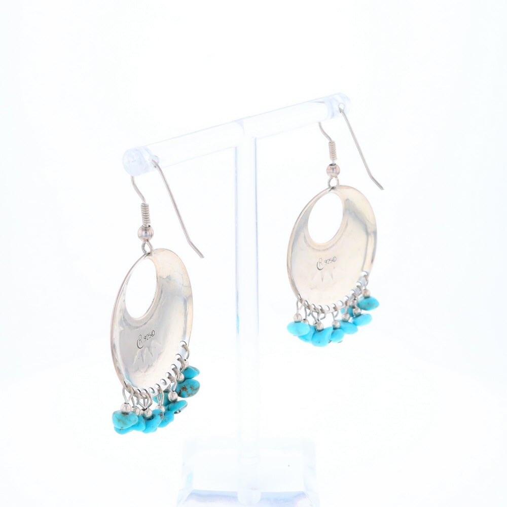 Stamped Silver Hook Earrings with Turquoise Dangles