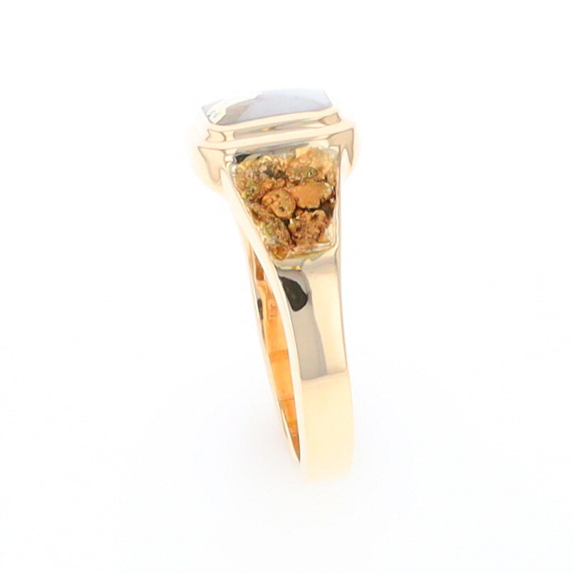 Gold Quartz Ring Square Inlaid Design Double Natural Nugget Sides