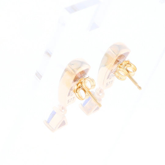 Gold Quartz Earrings Rectangle Inlaid Design with 0.11ct Diamonds & Trillion Cut Tanzanite