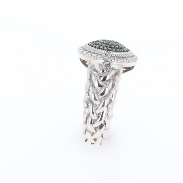 Green Diamond Braided Cluster Ring
