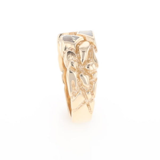 Gold Quartz Ring 3 Section Inlaid Nugget Design Band
