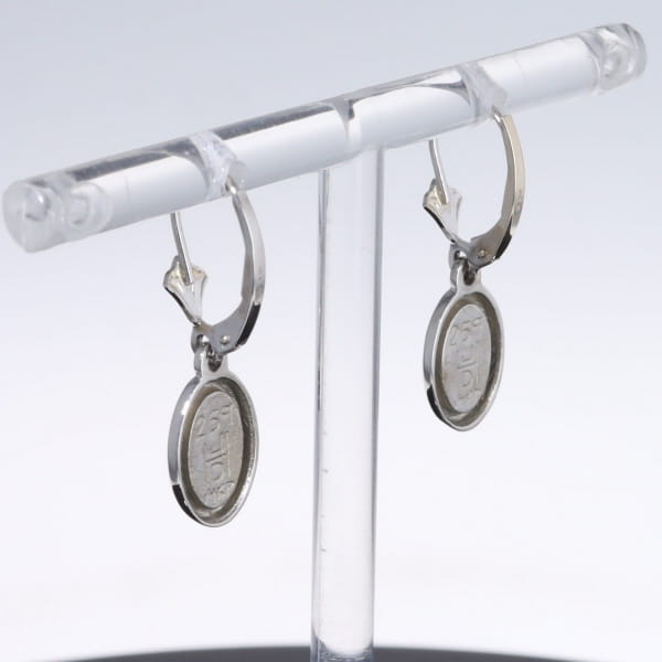 Opal Earrings Oval Inlaid Design Lever Backs