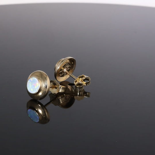 Opal Earrings Round Inlaid Design Studs