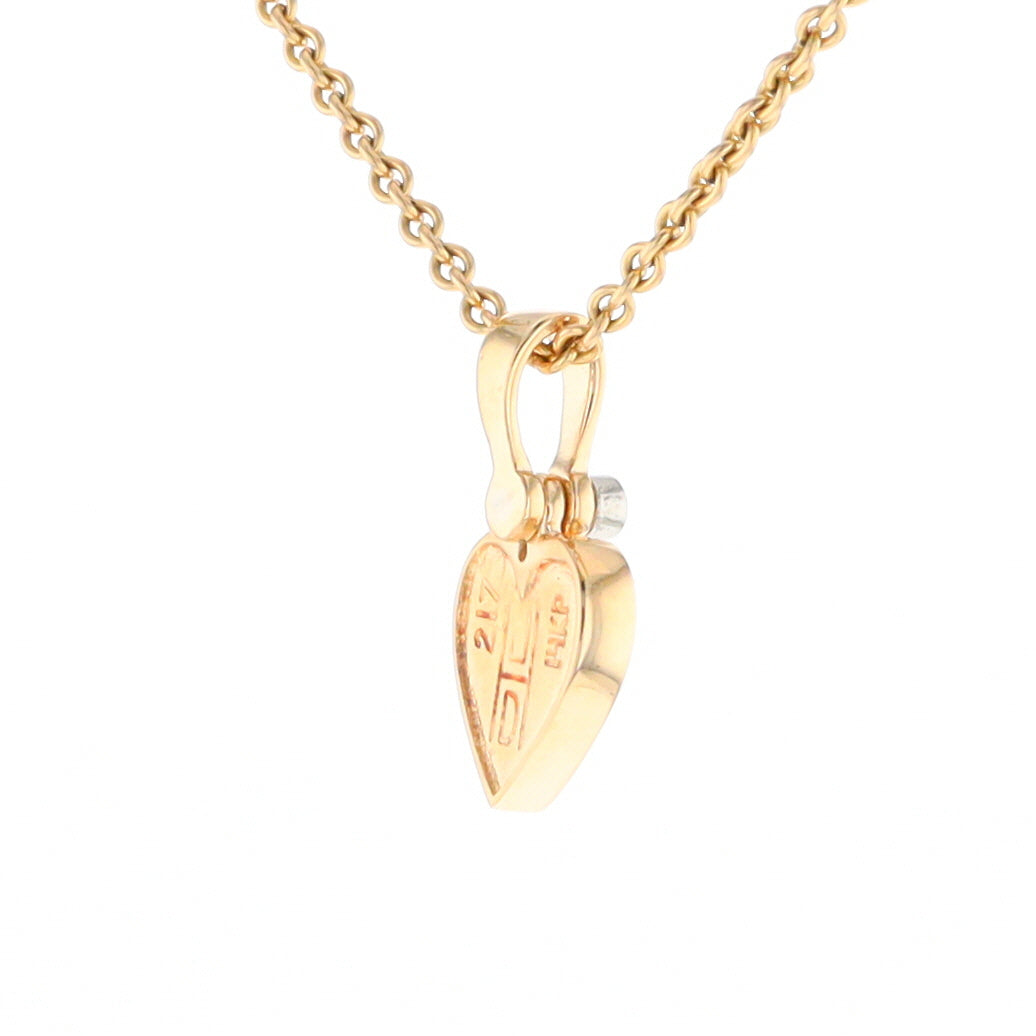 Gold Quartz Necklace Heart Inlaid Design Pendant with .02ct Diamond