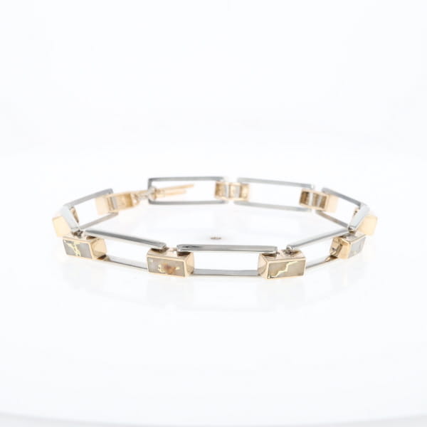 Gold Quartz Bracelet Rectangle Link Inlaid with Toggle Clasp G2