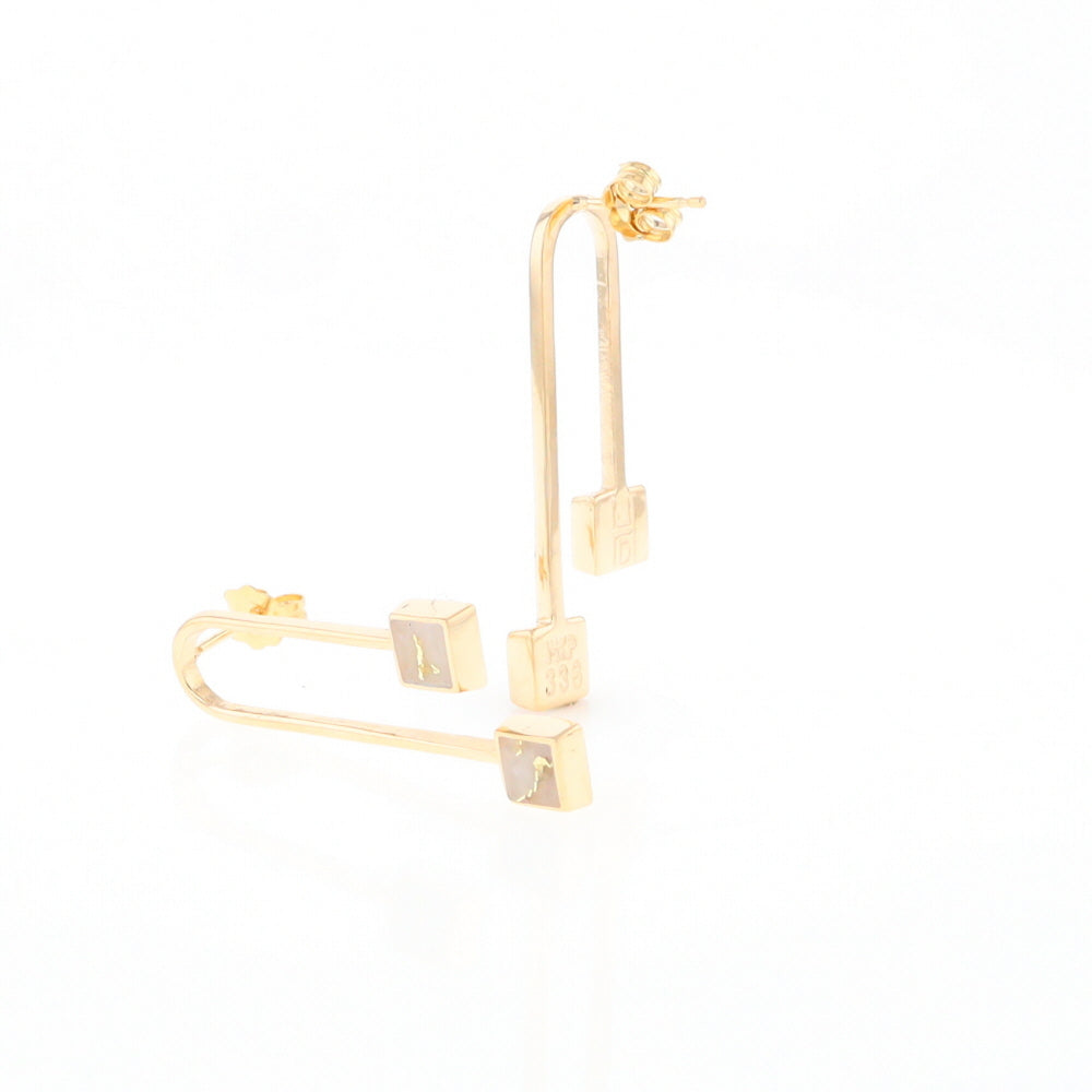 Gold Quartz Double Square Curved Bar Earrings - G2