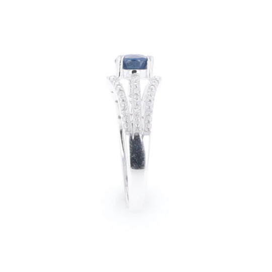 Blue Sapphire Triple Shank Ring With Accent Diamonds